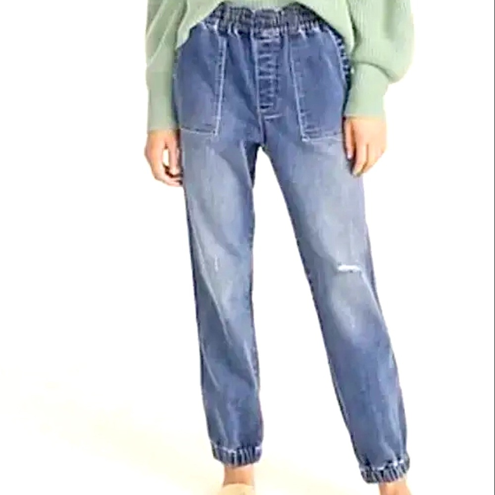 J. Crew Denim Re-Imagined Horseshoe Wash Blue Jogger Pull-On Jeans XL‎ BD401